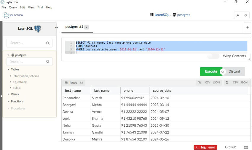 Using between and keywords